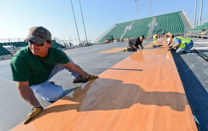 Flickr   Official U.S. Navy Imagery   Construction workers assemble a basketball court aboard USS Bataan.